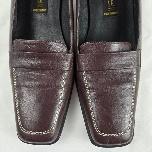 Renzo Fontanelli Firenze Size 7.5 Brown Leather Slip On Heeled Shoes Square Toe - Picture 7 of 14